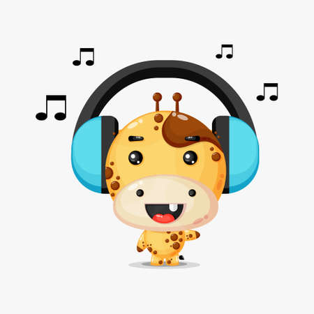 Cute Giraffe mascot listening to musicのイラスト素材