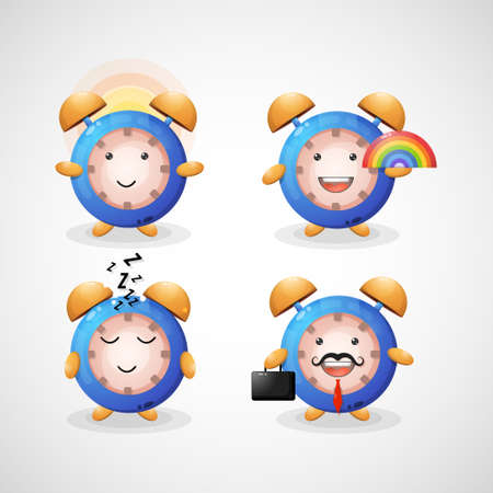 Cute clock cartoon mascot setのイラスト素材