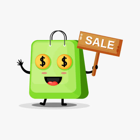 Cute bag mascot with the sales signのイラスト素材