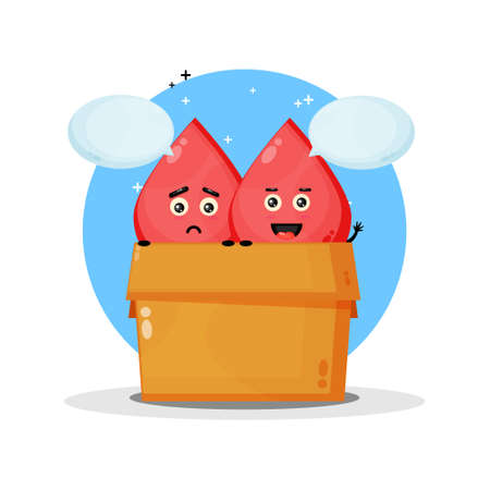 Cute blood mascot in the box. with a sad and happy expressionのイラスト素材