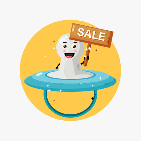 Cute baby niple mascot with the sales signのイラスト素材