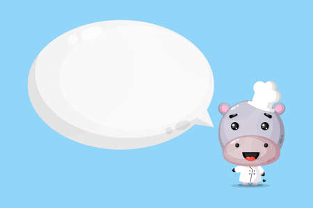 Cute Hippo mascot with bubble speechのイラスト素材