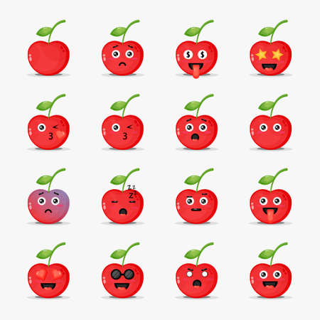 Cute cherry with emoticons setのイラスト素材