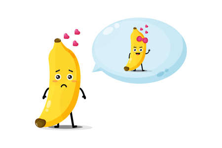 Cute banana character thinks about her loverのイラスト素材
