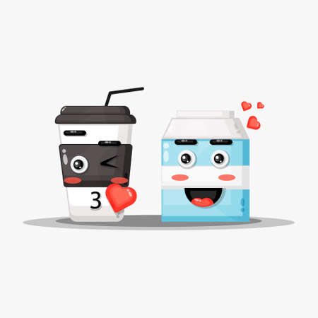Cute coffee and milk illustration iconのイラスト素材