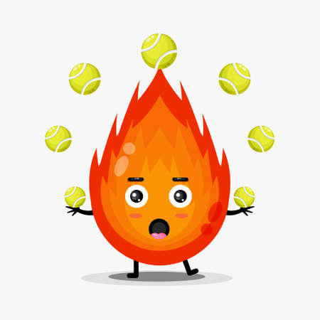 Cute fire mascot playing tennis ballのイラスト素材