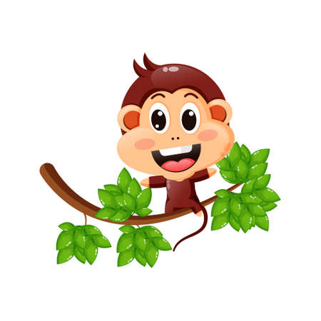 Cute monkey on treeのイラスト素材