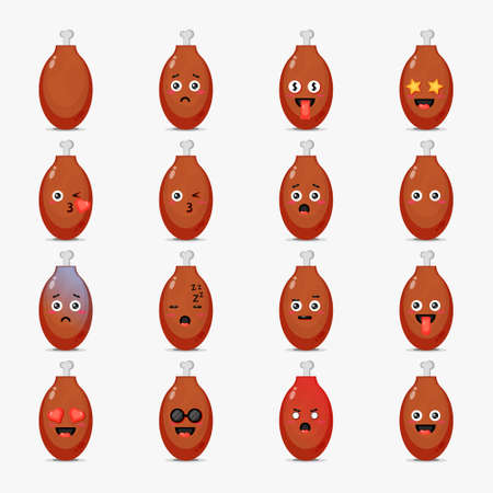 Cute chicken thighs with emoticons setのイラスト素材