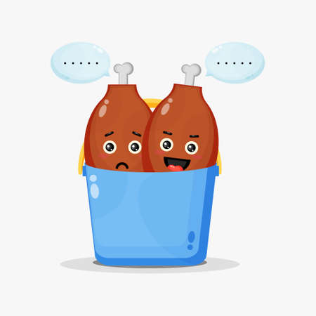 Cute chicken thighs mascot in bucketのイラスト素材