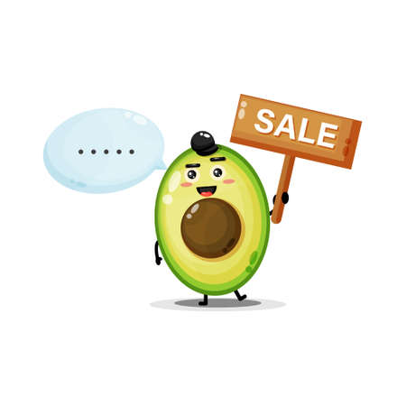 Cute avocado mascot with the sales signのイラスト素材