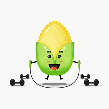 Cute corn is exercising skippingのイラスト素材