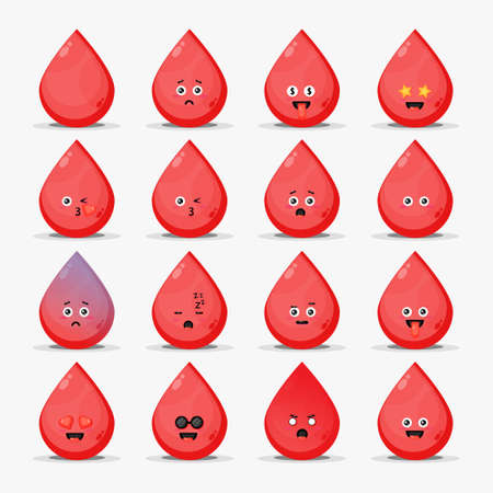 Cute blood with emoticons setのイラスト素材