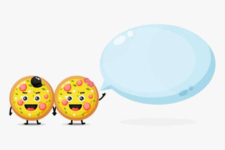 Cute mascot pizza with bubble speechのイラスト素材