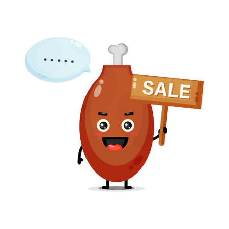 Cute chicken thighs mascot with the sales signのイラスト素材