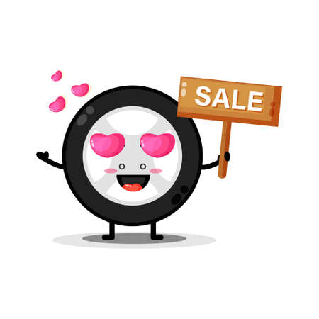 Cute car wheels mascot with the sales signのイラスト素材