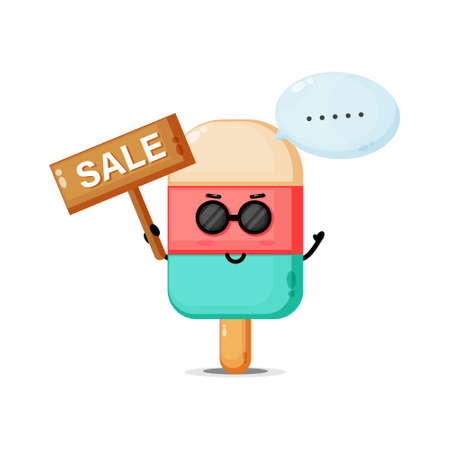 Cute ice cream mascot with the sales signのイラスト素材