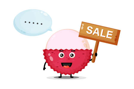 Cute lychee mascot with the sales signのイラスト素材