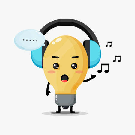 Cute light bulb mascot listening to musicのイラスト素材