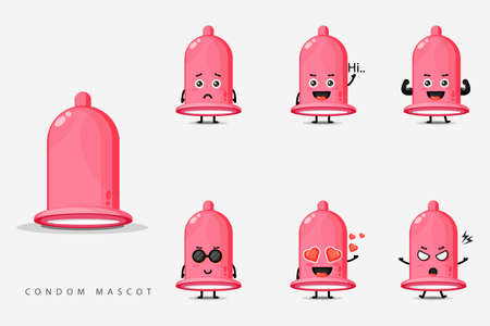 Cute condom mascot design setのイラスト素材