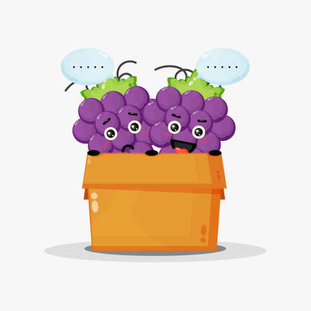 Cute grape mascot in the boxのイラスト素材