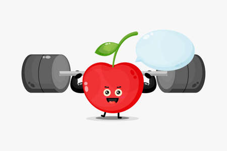 Cute cherry mascot raises a barbellのイラスト素材