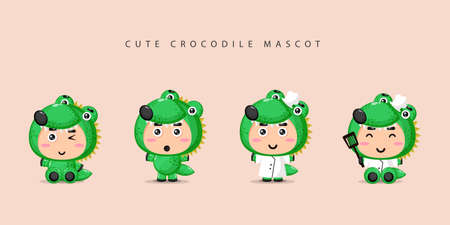 Cute crocodile mascot setのイラスト素材