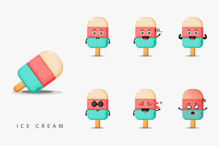 Cute ice cream mascot design setのイラスト素材