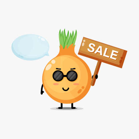 Cute onion mascot with the sales signのイラスト素材
