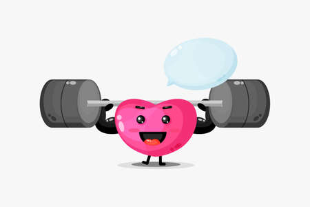 Cute heart mascot raises a barbellのイラスト素材
