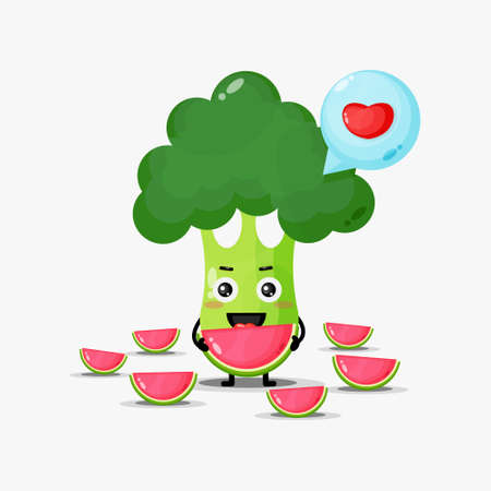 Cute broccoli eats watermelonsのイラスト素材