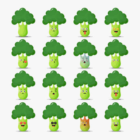 Cute broccoli with emoticons setのイラスト素材