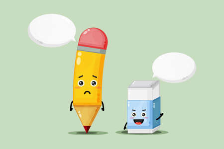 Cute mascot pencil and eraserのイラスト素材