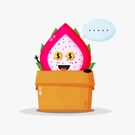 Cute dragon fruit mascot in the boxのイラスト素材