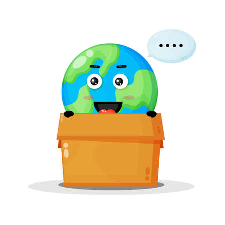 Cute earth mascot in the boxのイラスト素材
