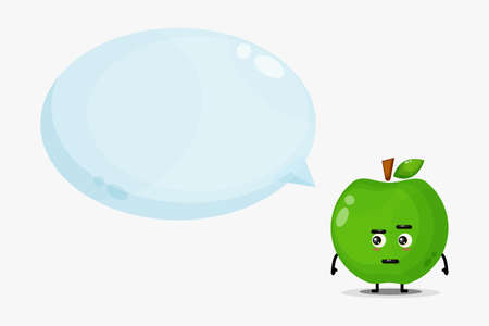 Cute green apple mascot with bubble speechのイラスト素材