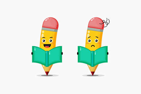 Cute pencil is reading a bookのイラスト素材