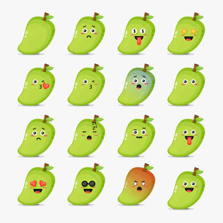 Cute mango with emoticons setのイラスト素材