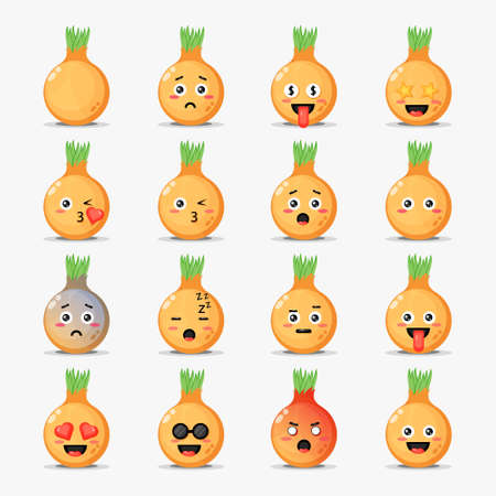 Cute onions with emoticons setのイラスト素材