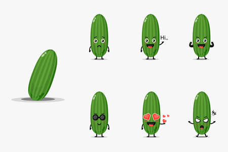 Cute cucumber mascot design setのイラスト素材