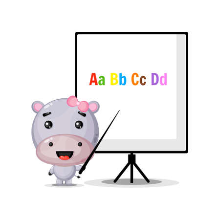 Cute hippo mascot explains the alphabetのイラスト素材