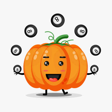 Cute pumpkin mascot playing billiard ballのイラスト素材