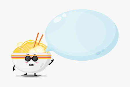 Cute ramen mascot with bubble speechのイラスト素材