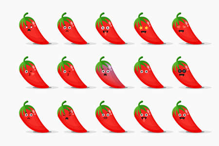 Cute red chilies with emoticons setのイラスト素材