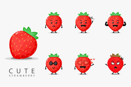Cute strawberry mascot setのイラスト素材
