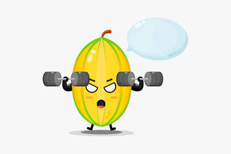 Cute star fruit mascot raises a barbellのイラスト素材