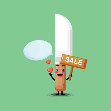 Cute kitchen knife mascot with the sales signのイラスト素材
