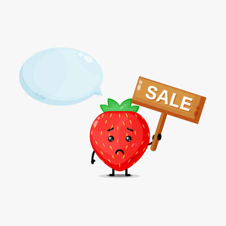 Cute strawberry mascot with the sales signのイラスト素材