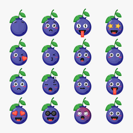 Set of cute blueberries with emoticonsのイラスト素材