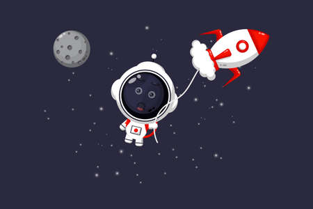 Illustration of cute astronaut flown by jetのイラスト素材
