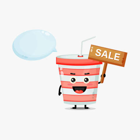 Cute soda cup mascot with the sales signのイラスト素材